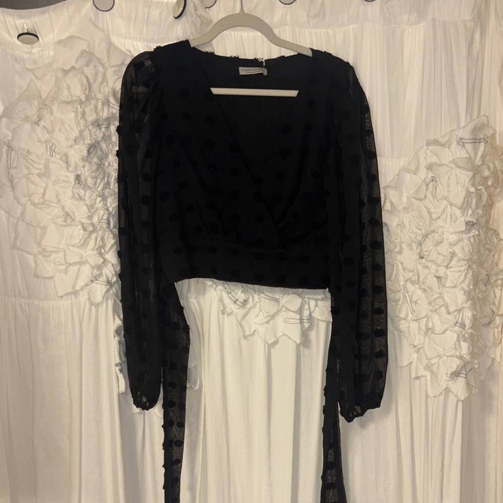 Paper Crane Black Sheer Polka Dot Blouse